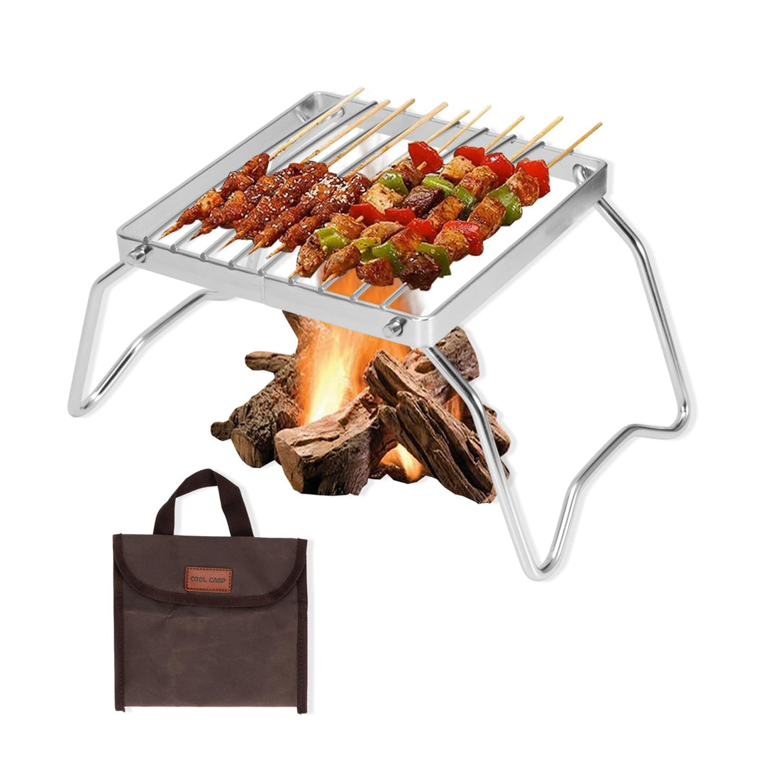 Klappbarer Grillgitter, Tragbarer Lagerfeuer Grill mit Aufbewahrungstasche, 16x16cm Edelstahl Holzko