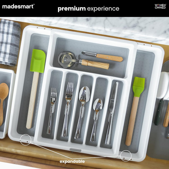 madesmart Erweiterbares Bestecktablett, klassisches Design, 8 Fächer, Symbole, um Besteck, Besteck,