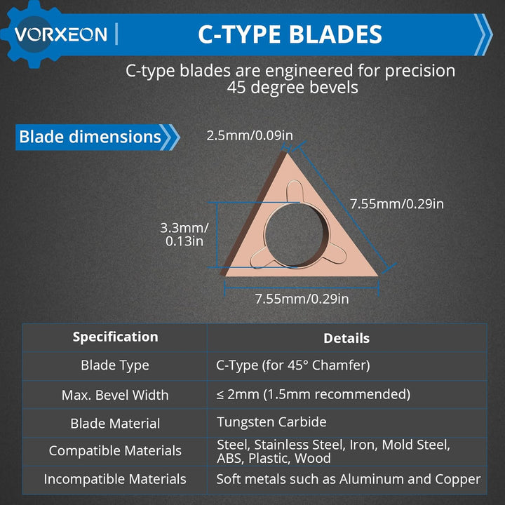 C-Typ Ersatzklingen, 10er Set C Angle Blade für Fasenmaschine, präzise Schneidklingen aus Hartmetall
