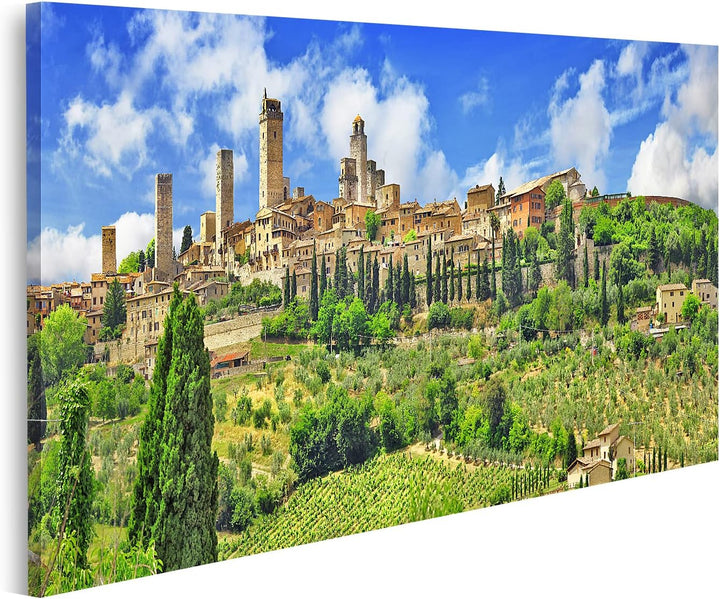 islandburner Bild auf Leinwand Panorama Gimignano Toskana Italien Bilder Wandbilder Poster Leinwand