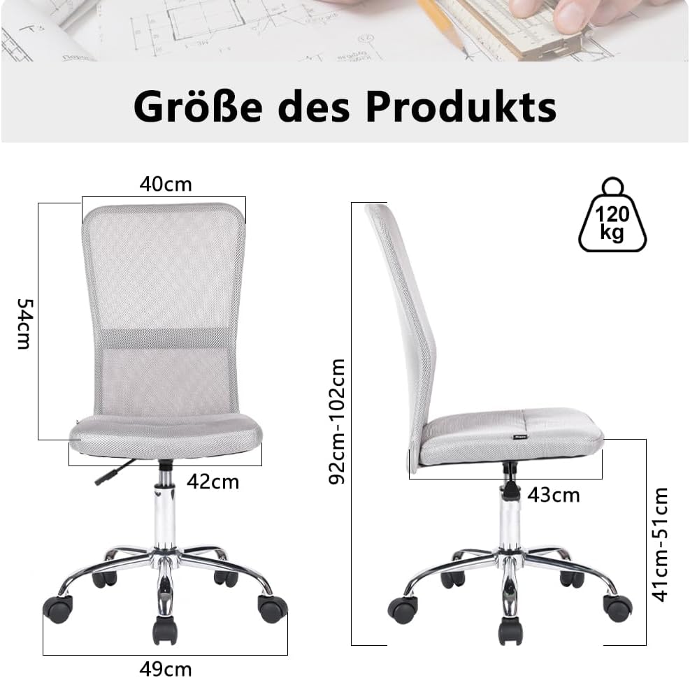 Mingone Bürostuhl Ergonomisch Schreibtischstuhl aus Mesh Höhenverstellbarer Drehstuhl 360° Drehbarer
