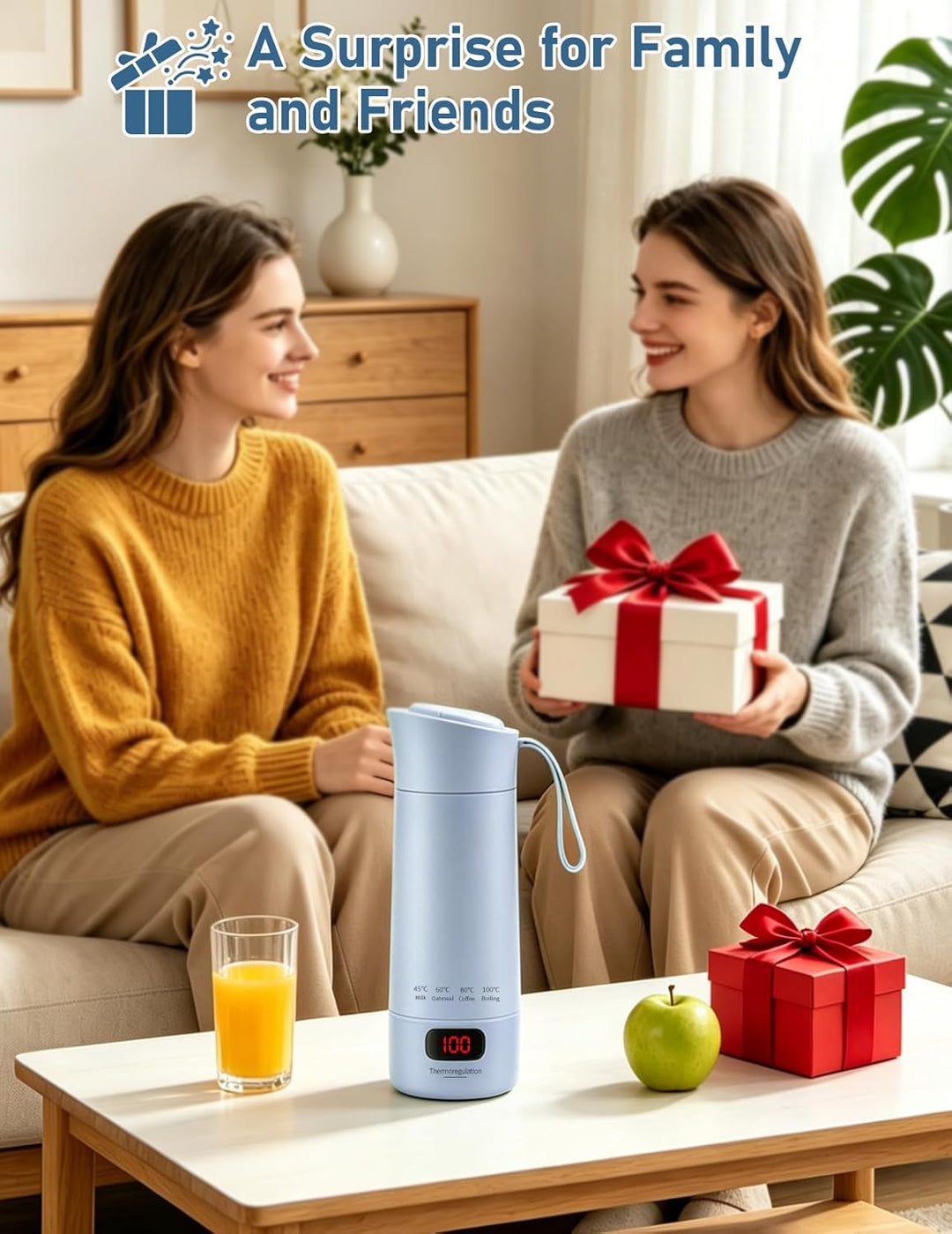 Reisewasserkocher Klein, 450ml Tragbarer Mini Wasserkocher mit 6 Temperatureinstellung LED-Display E