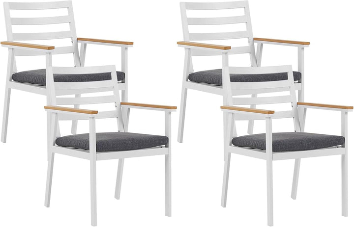 Stilvolles Gartenstuhl Set 4er Set in Weiss Aluminium graues Sitzkissen Cavoli