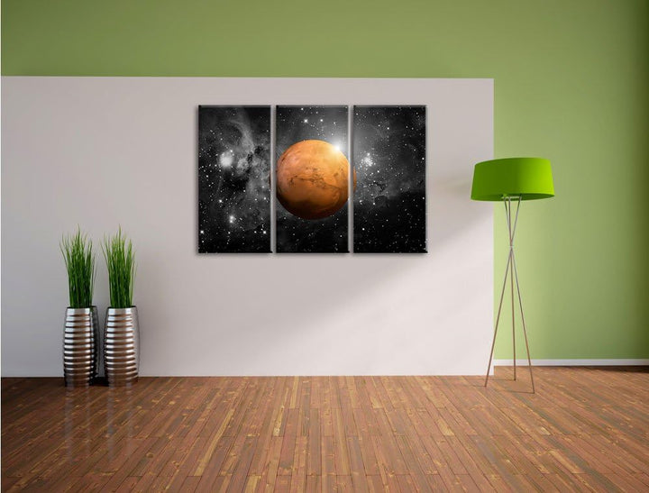 Pixxprint Planet Mars im Universum als Leinwandbild/Grösse: 3 Teilig (120x80 cm) cm/Wandbild/Kunstdr