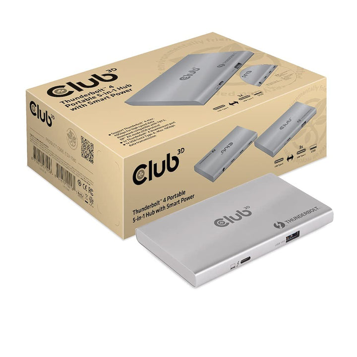 Club 3D CSV-1580 Certified Thunderbolt 4 Portable 5-in-1 Hub with Smart Power, CSV-1580