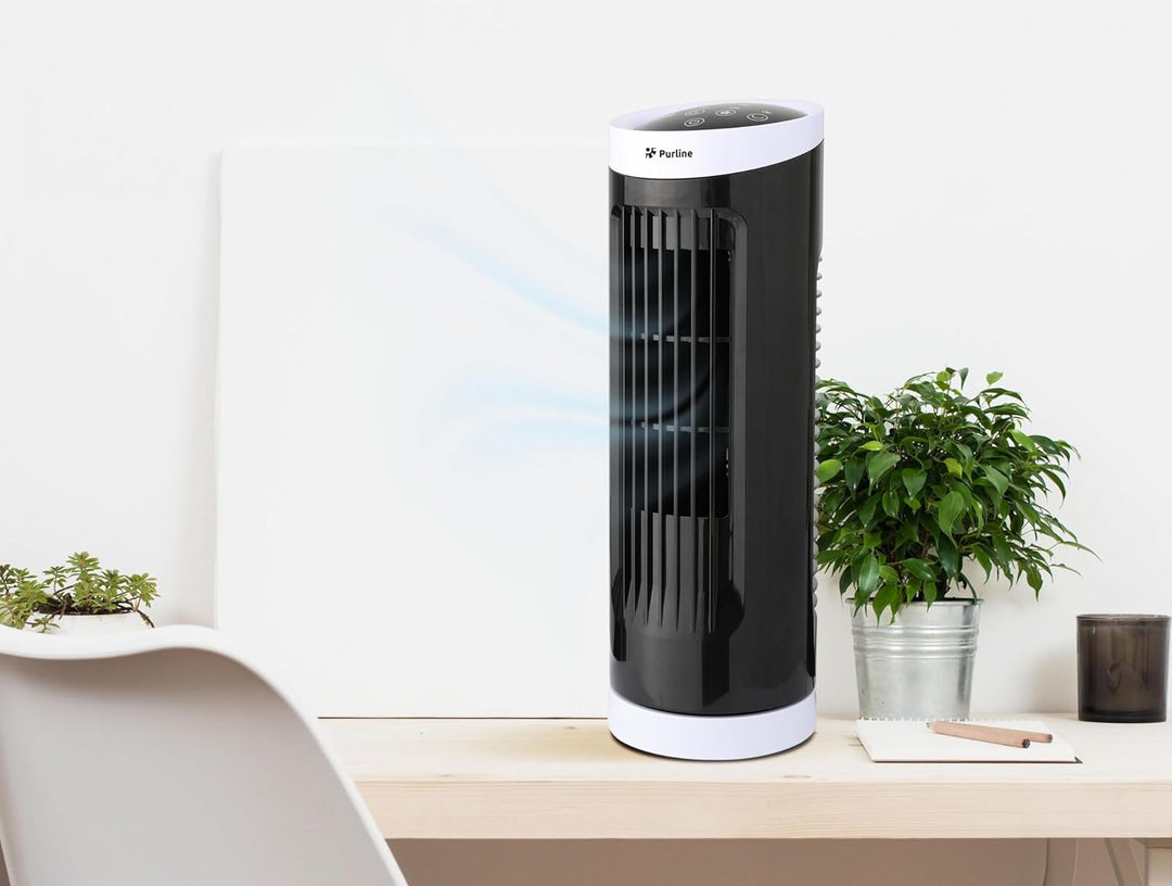 PUR LINE | Kompakter 20-W-Desktop-Turmventilator mit Touchpanel – 3 Geschwindigkeiten, automatische