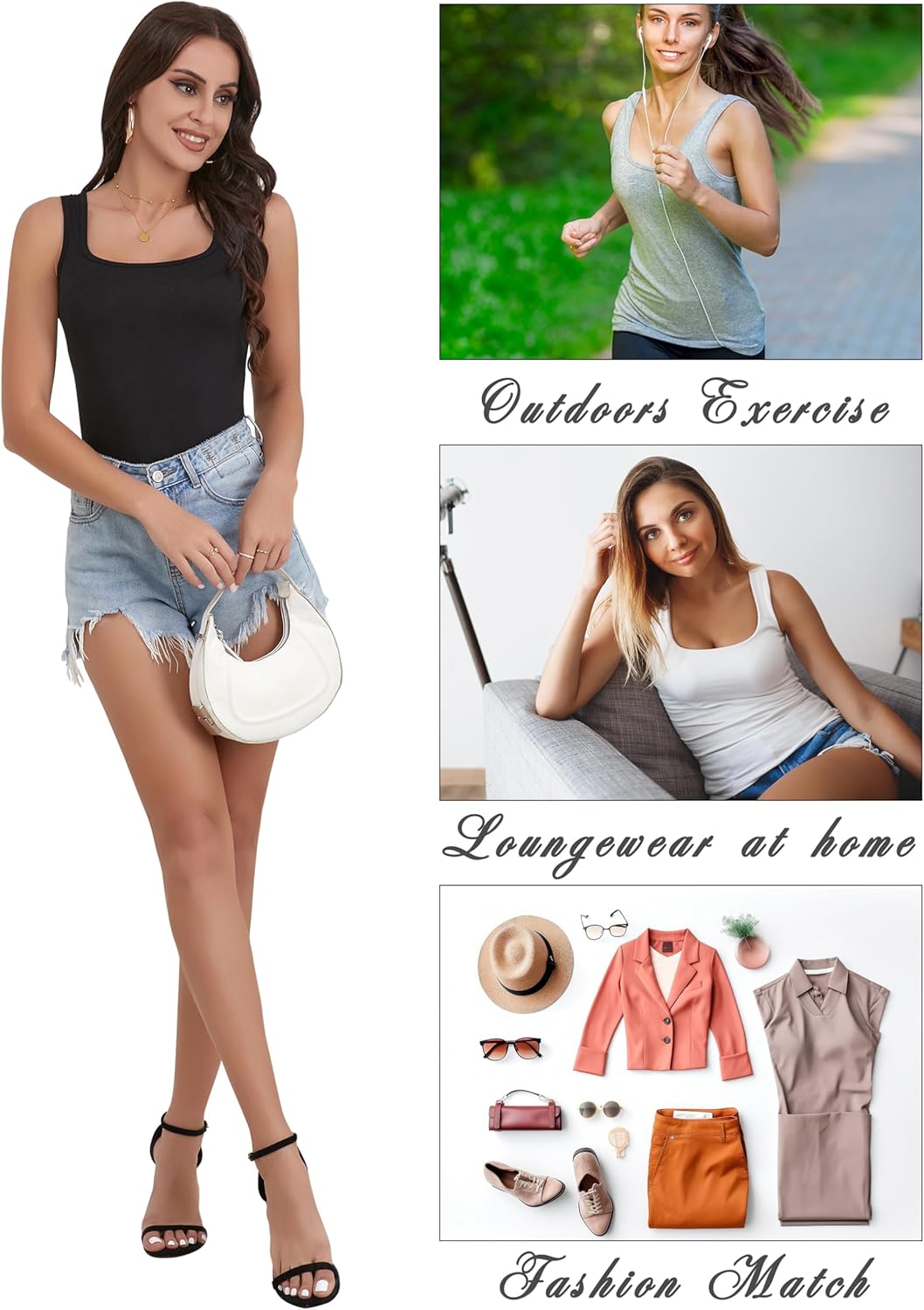 BQTQ 5 Stück Unterhemd Damen Tank Top mit Quadratischem Ausschnitt, Elastische Tank Tops Camisole Cr
