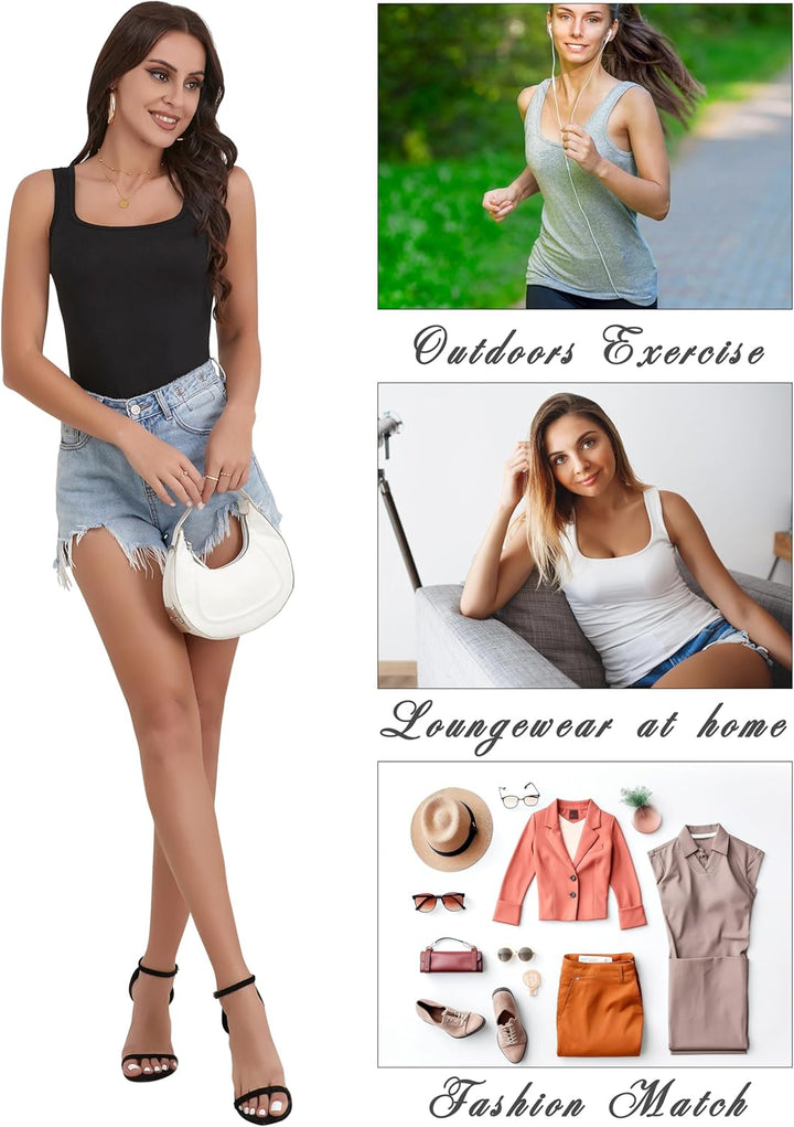 BQTQ 5 Stück Unterhemd Damen Tank Top mit Quadratischem Ausschnitt, Elastische Tank Tops Camisole Cr