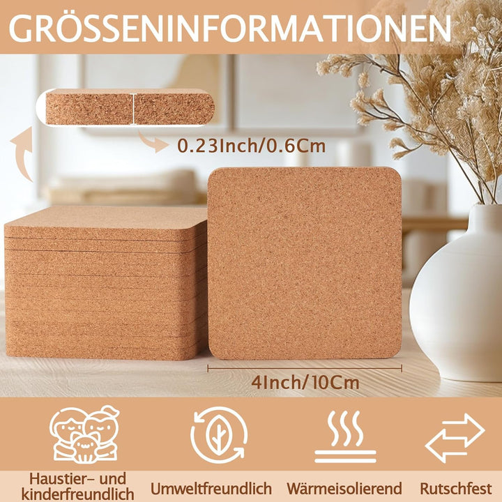 60 Stück Korkuntersetzer für Getränke, GOH DODD Saugfähige Blanke Untersetzer für Deko, Geeignet für
