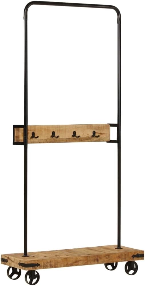 Hothingwell Kleiderständer, Mangoholz, 90 x 35 x 190 cm | Stabiler Eisenrahmen, 4 Doppelhaken, Kleid