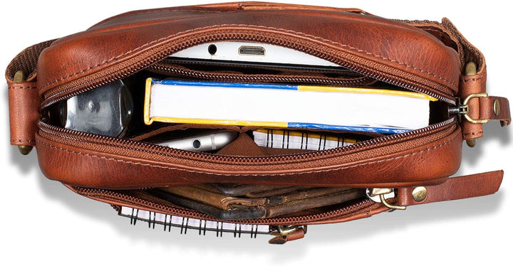 ROYALZ 'Dallas' Kleine Umhängetasche Herren Leder Vintage Look Echtleder Männer Ledertasche Mini Sch