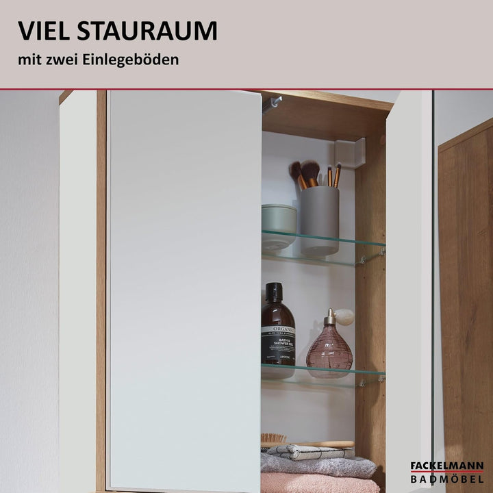 FACKELMANN Finn Spiegelschrank (60 x 75 x 20,5 cm) – Wandschrank mit Spiegel hängend mit 2 Einlegebö
