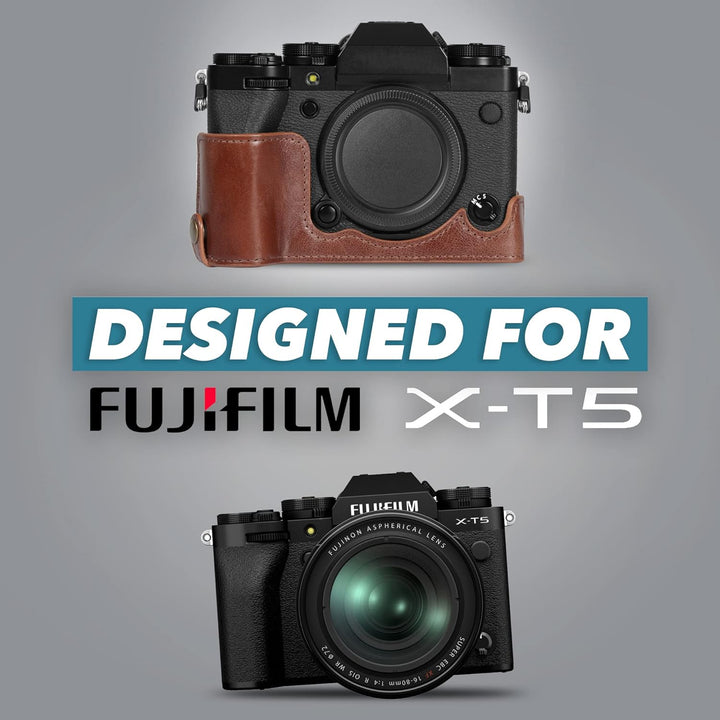 MegaGear Ever Ready Echtleder Halbkameratasche kompatibel mit Fujifilm X-T5 (Braun), Braun