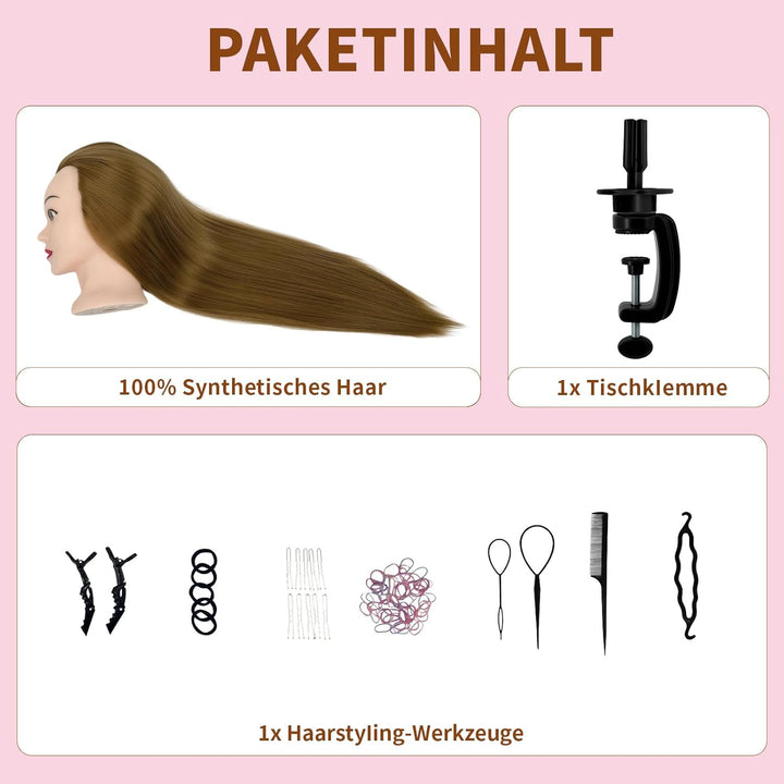 Aofadaning Trainingsköpfe 100% von dem Hochtemperaturfaser Haar 28zoll Trainingskopf für Frisöre wit