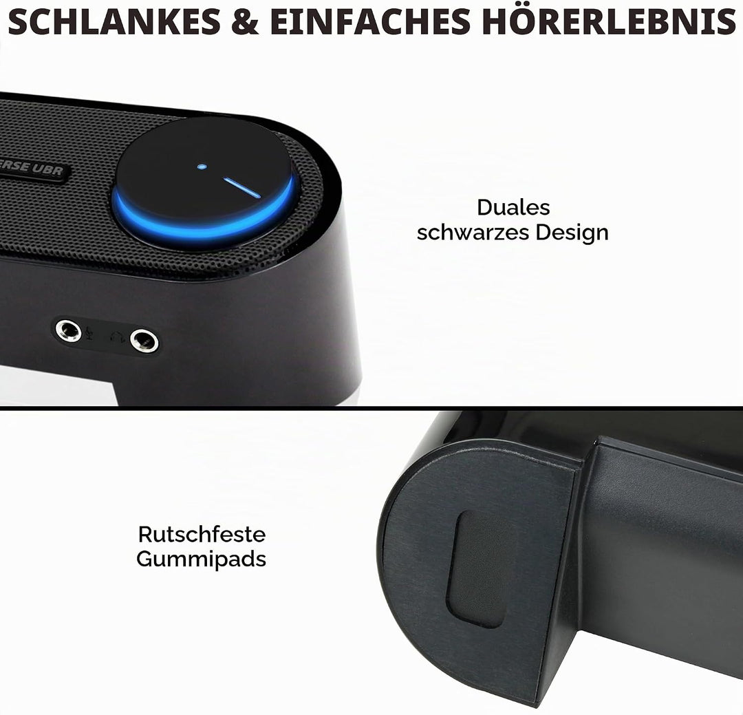 GOgroove Soundbar für PC Lautsprecher für Computer: Tragbarer 2.0 Stereo Speaker mit Eingebauten Sou