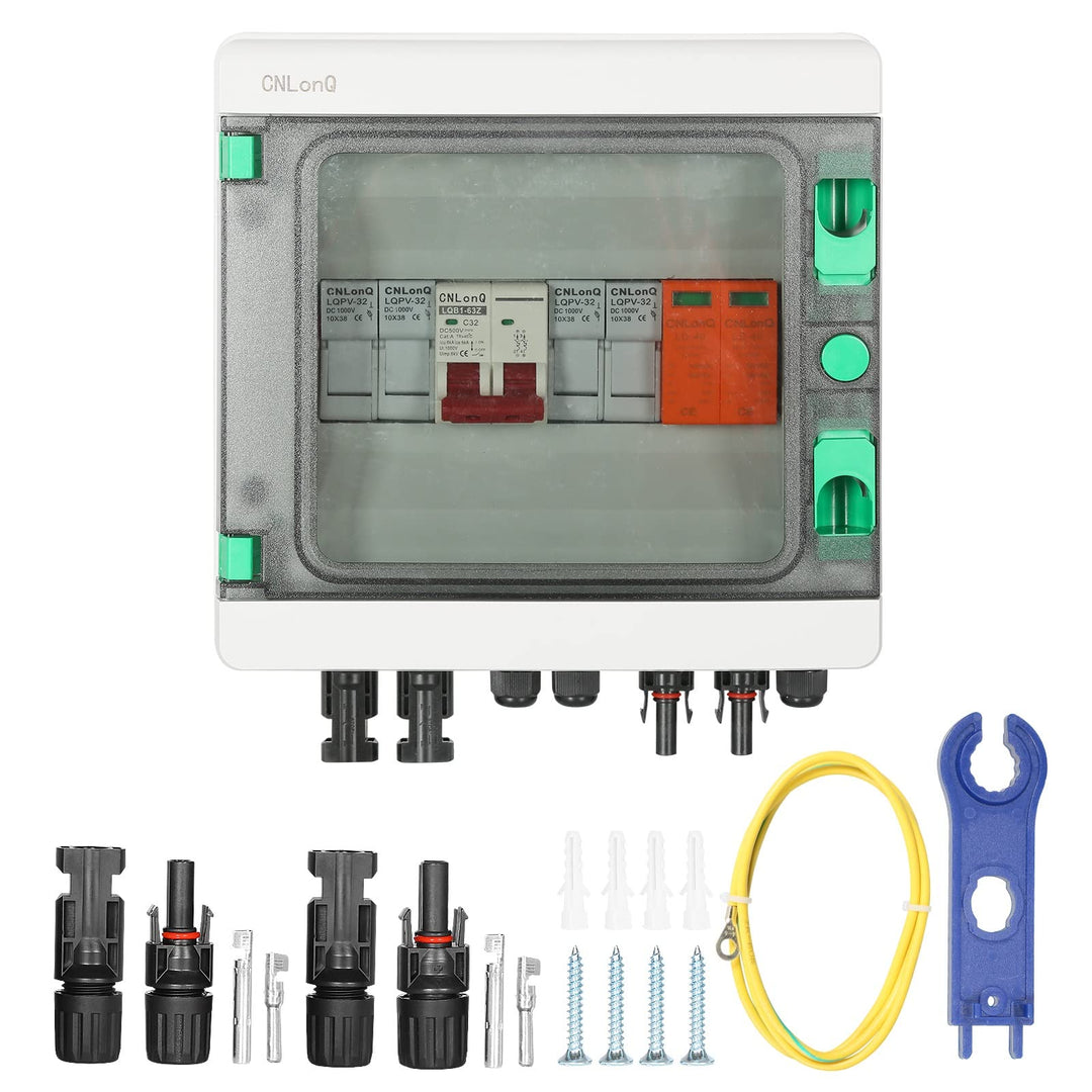 DEWIN 2 Saiten Solar PV Combiner Box, 2 String 500V 32A Solar PV Anschlusskasten Box 2 in 1 aus Wass
