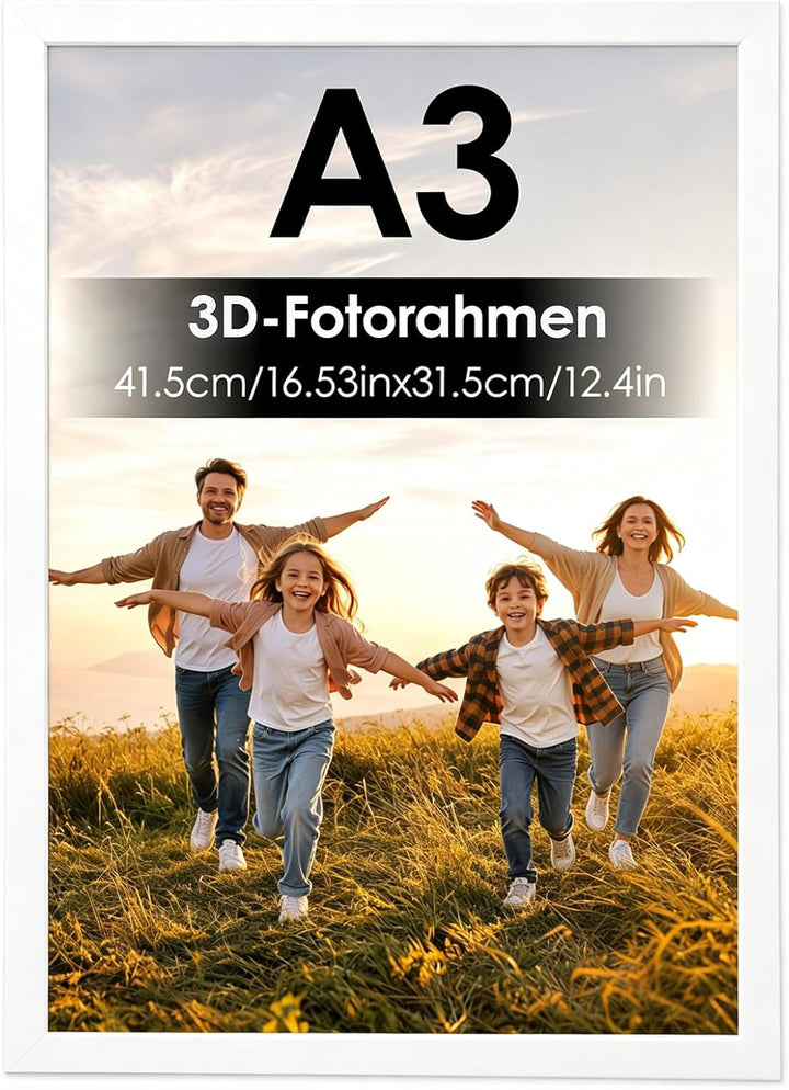 3D Bilderrahmen zum Befüllen, 41,5 x 31,5 x 4,5cm Weiss Shadow Box, 3D Objektrahmen Tiefer 3cm für H
