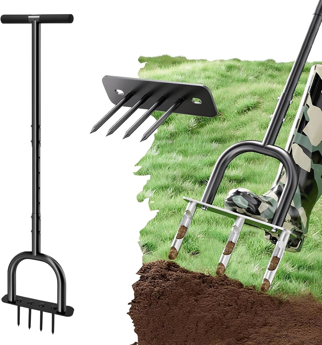 Rasenlüfter, Aerifizierer für Rasen, 2-in-1 Rasenbelüfter Rasenspecht, T-Griff Rasenbelüfter Handver