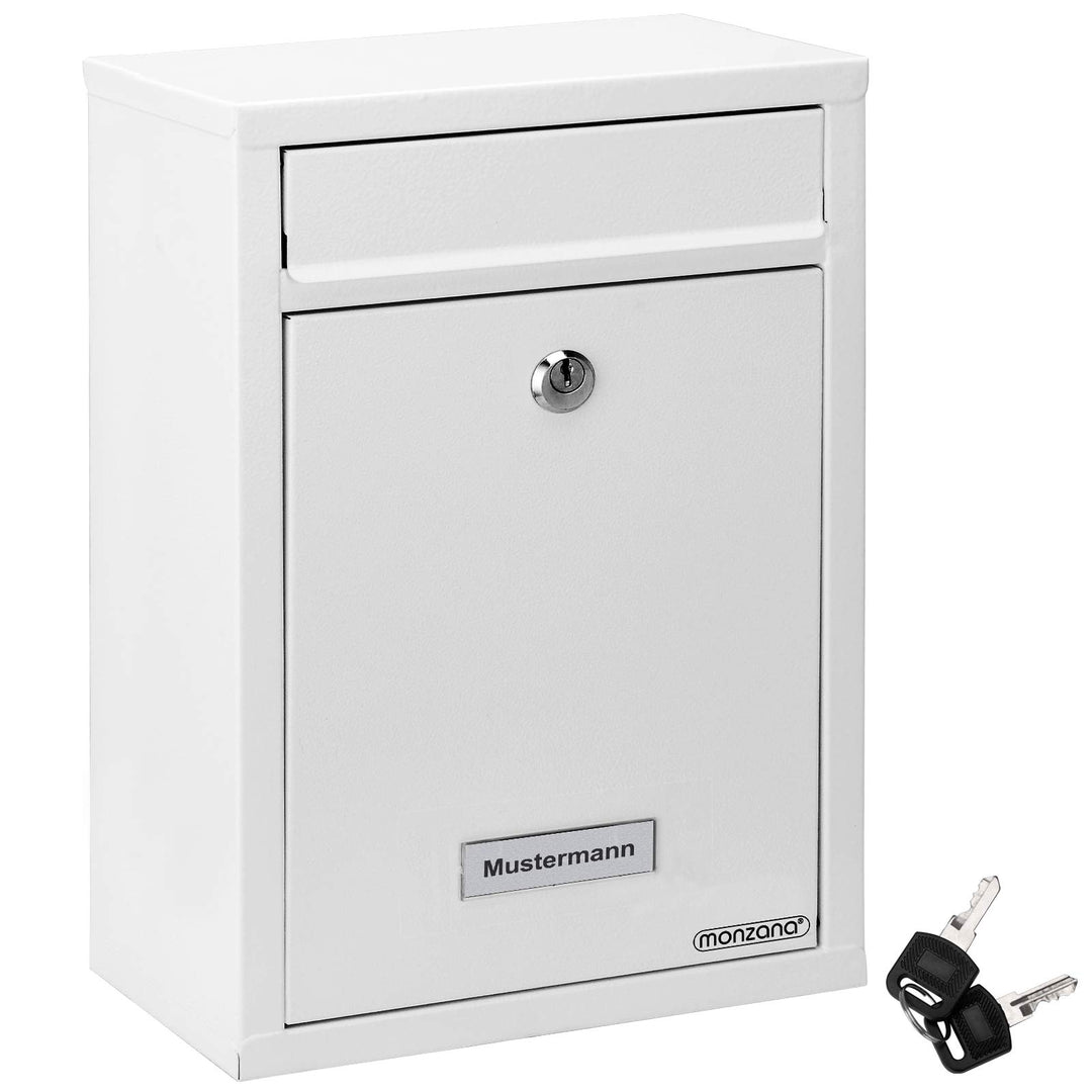 MONZANA® Briefkasten Weiss inkl. 2 Schlüssel Namensschild abschliessbar Mailbox Briefkastenanlage Po