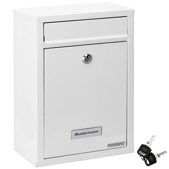 MONZANA® Briefkasten Weiss inkl. 2 Schlüssel Namensschild abschliessbar Mailbox Briefkastenanlage Po