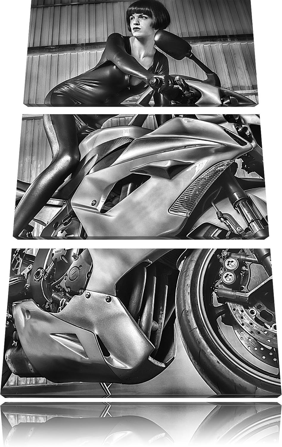 Pixxprint Sexy Neongrünes Bike mit Model 3Teiler 120x80 cm Leinwandbild Wandbild Kunstdruck
