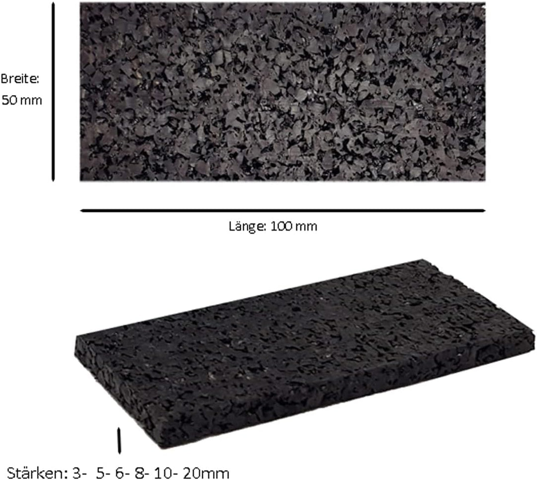Terrassenpads 100 x 50 mm x 3mm 6mm 8mm 10mm 20mm | Unterleger aus Gummigranulat | Stärke und Menge