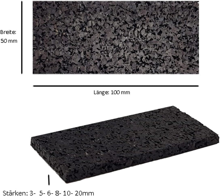 Terrassenpads 100 x 50 mm x 3mm 6mm 8mm 10mm 20mm | Unterleger aus Gummigranulat | Stärke und Menge