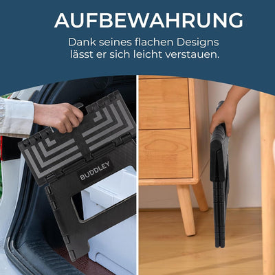 BUDDLEY Tritthocker klappbar – 23 cm hoher Tritt mit Anti-Rutsch-Design - Tragfähigkeit bis 99 kg -