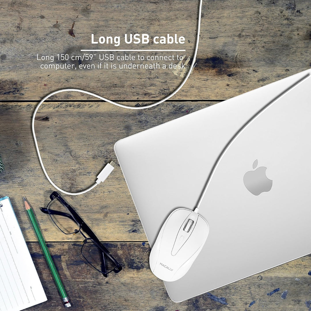 Macally UCTURBO, MacBook Maus USB C, optisch mit Kabel, Mouse für USB-C Notebook und Laptop, weiss /