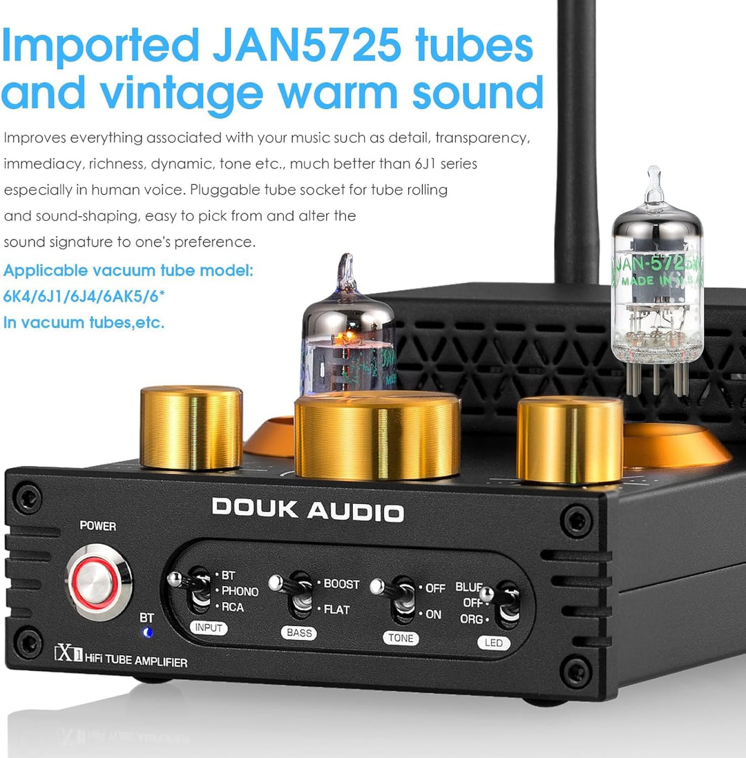 Douk Audio X1 Röhrenverstärker, HiFi Bluetooth 5.0 Verstärker, GE5654 Valve Stereo Audio Amplifier,
