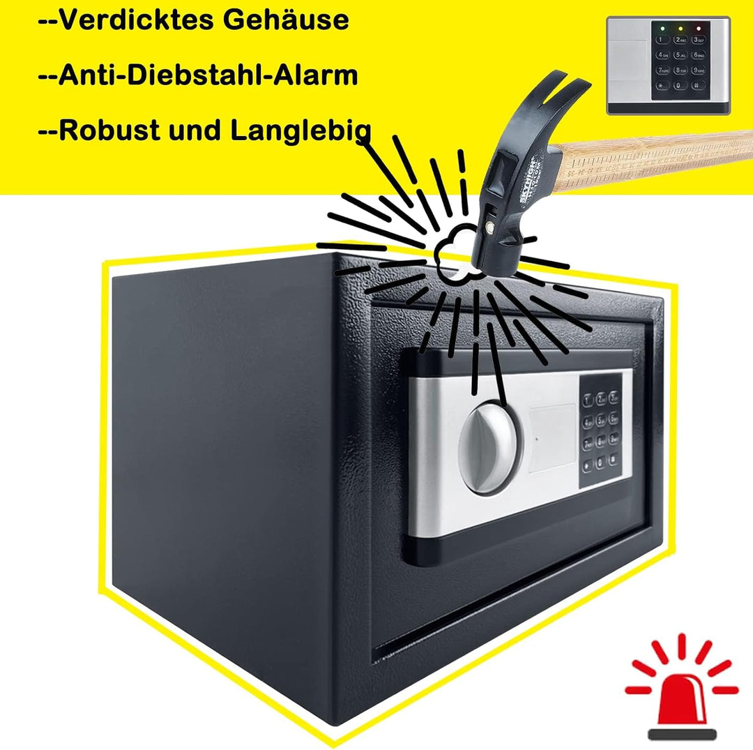 Aufun Elektronischer Safe Tresor 12L mit Batteriebox 2 Sicherheitsschlüssel | Möbeltresor Boden Wand