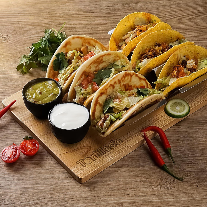 Tortillada - Taco Halter Set/Hotdog Halterung im Set aus Edelstahl für bis zu 6 Tacos - inkl. Servie