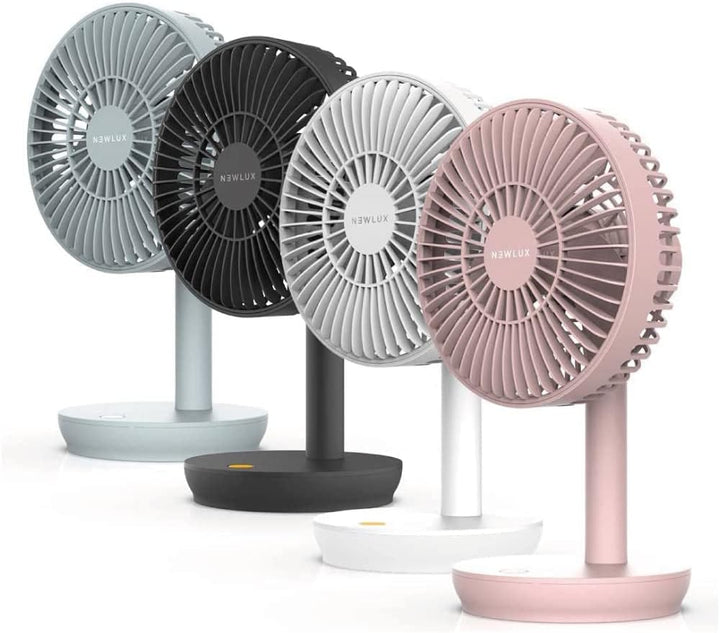 Newlux - Tischventilator USB Windpure Desk W300 mit 4 Gelängen, schwenkbarer Kopf, Lithium-Akku bis