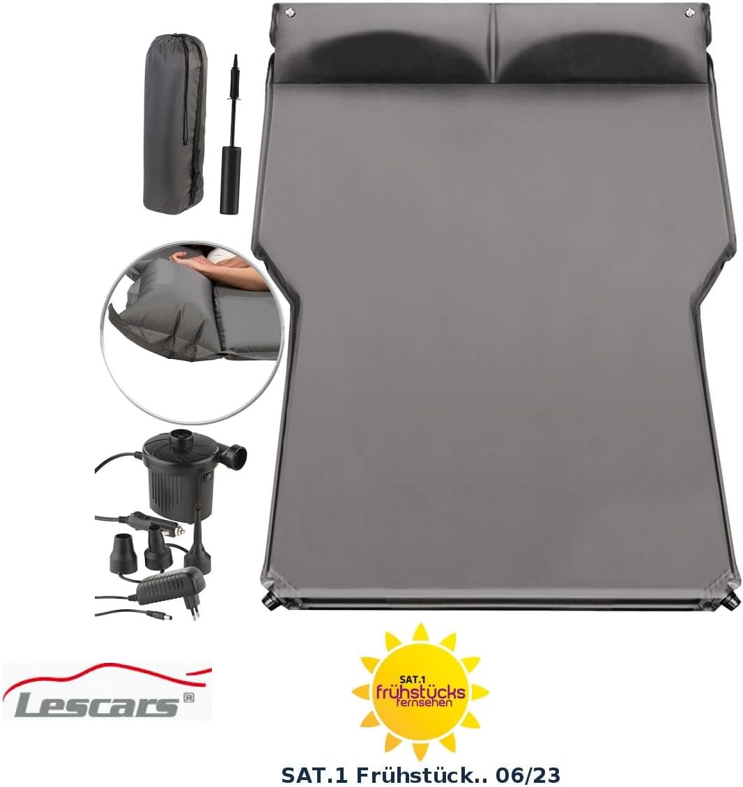 Lescars Autoluftmatratze: Selbstaufblasendes XXL-Autobett mit 12/230-V-Luftpumpe (Matratze, Auto Luf