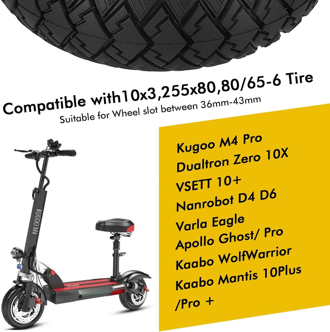 10 x 3 Zoll E Scooter Solid Reifen，255 x 80 (80/65-6) Vollgummireifen für Kukirin G3/Kaabo Wolf Warr