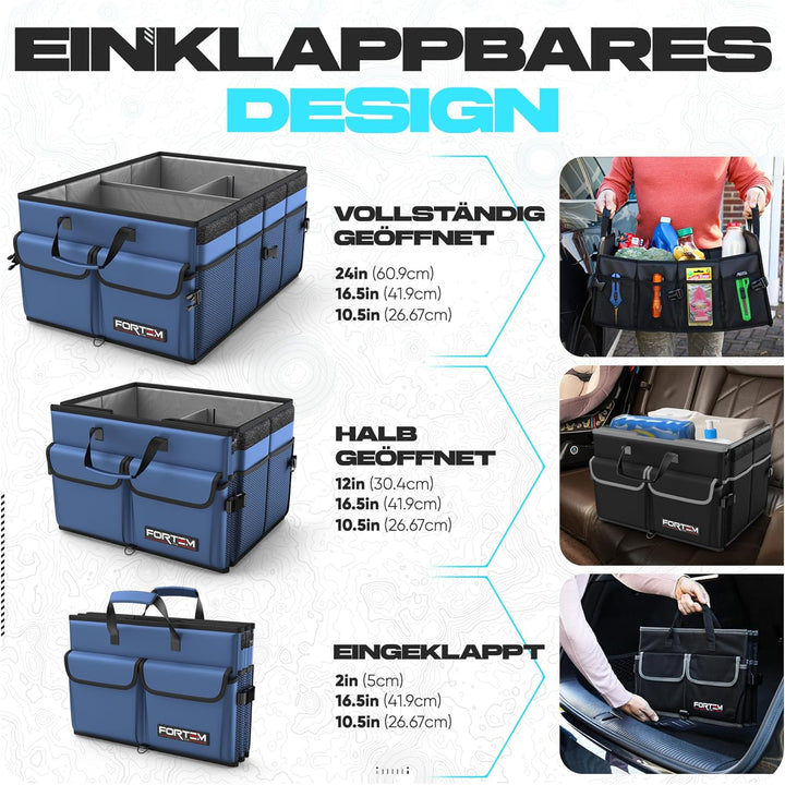 FORTEM Kofferraum Organizer, Kofferraumtasche, Zusammenklappbarer Auto Organizer Kofferraum mit Fäch