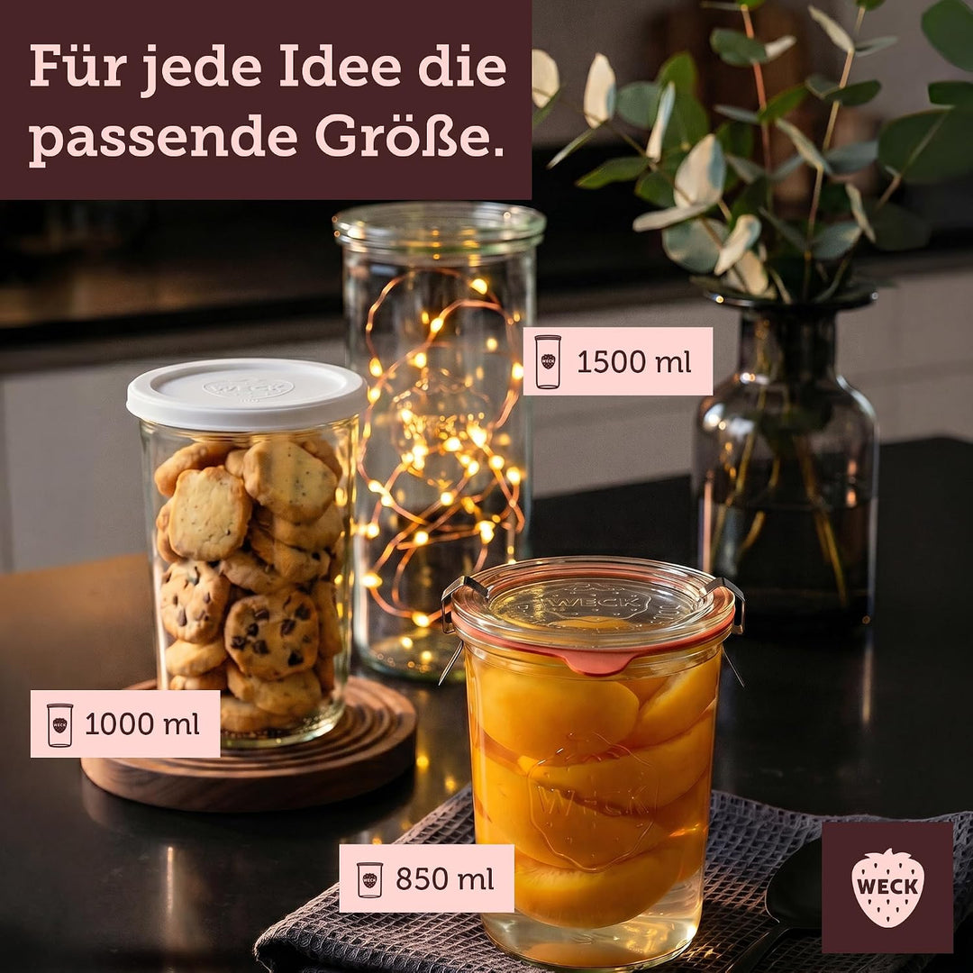 Weck Gläser 900ml – 6er Set mit Deckeln – Sturzform – robuste, stapelbare Vorratsgläser- &amp; Einweckgl