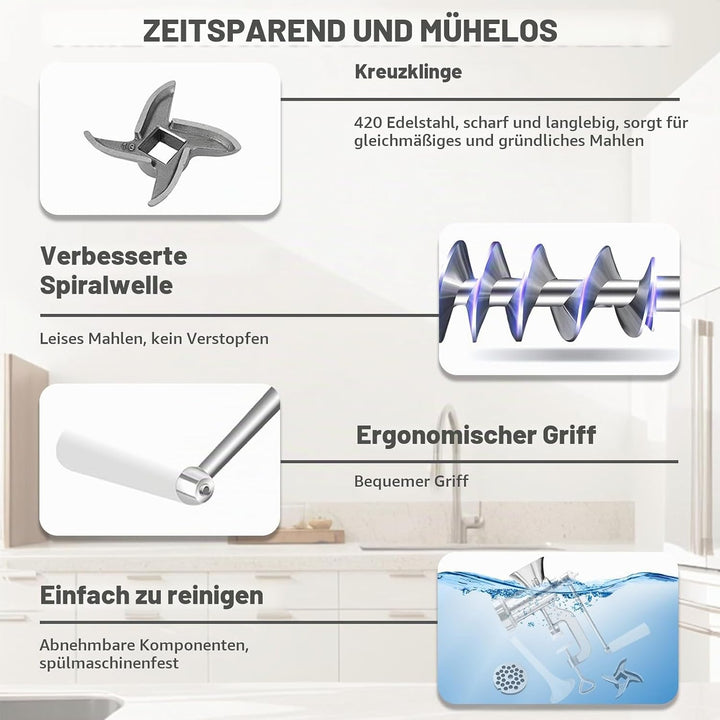 Manueller Fleischwolf aus Aluminiumlegierung mit Handkurbel，mit Tischklemme aus Stahl,Fleischmaschin