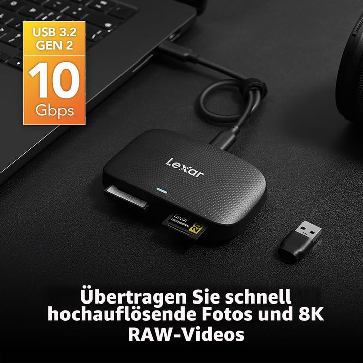 Lexar Professioneller CFexpress Typ B/SD USB 3.2 Gen 2 Leser, Übertragungsgeschwindigkeiten bis zu 1