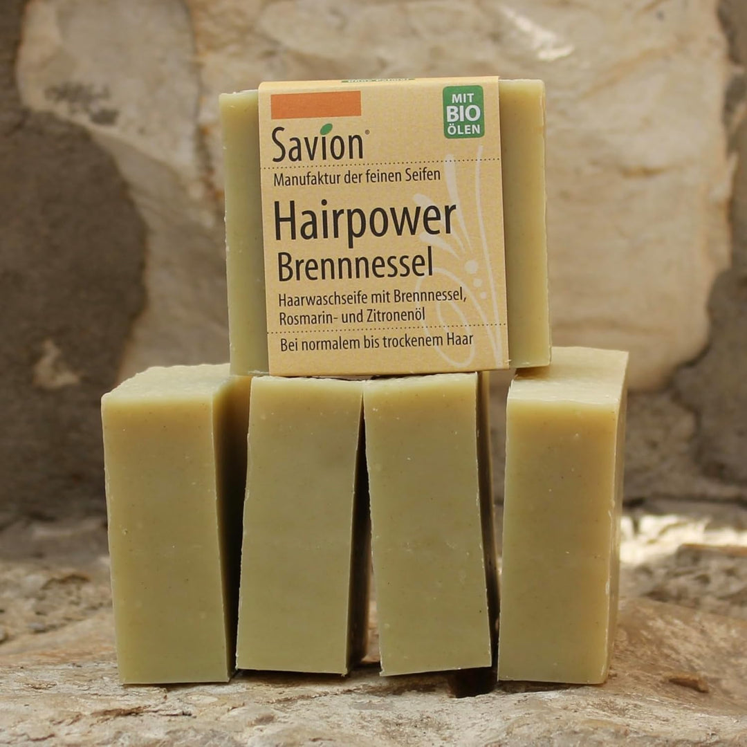 Savion 4+1 Bio Haarseife Brennessel, Vegan, Handgemacht, Palmölfrei, Plastikfrei, 5x 85gr 1.42 g (30