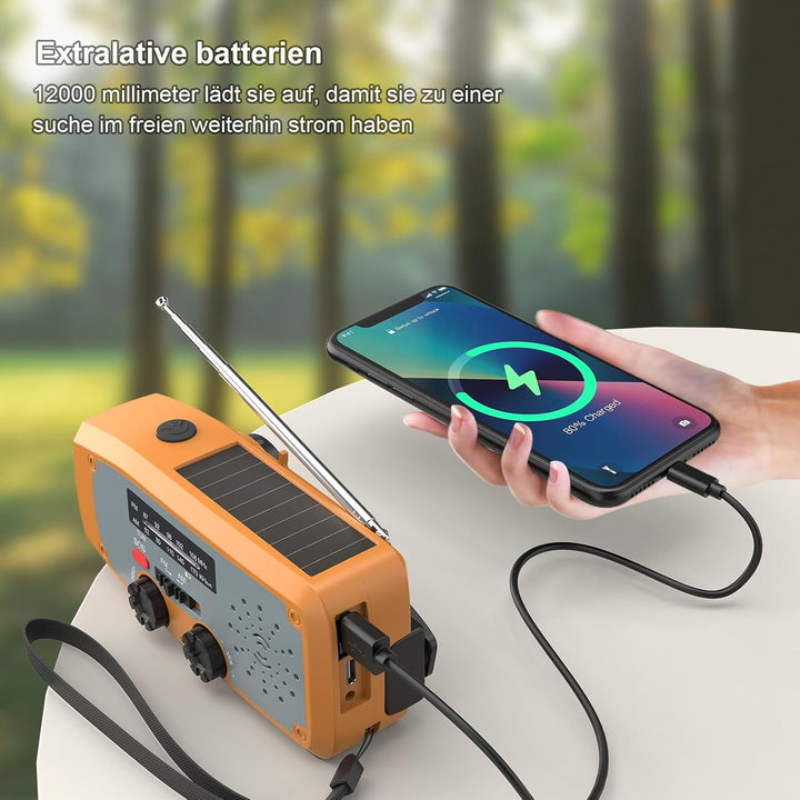 Kurbelradio，Dolucky Notfall-Solarradio, Survival Kurbelradio mit LED-Taschenlampe, SOS-Alarm,AM/FM W