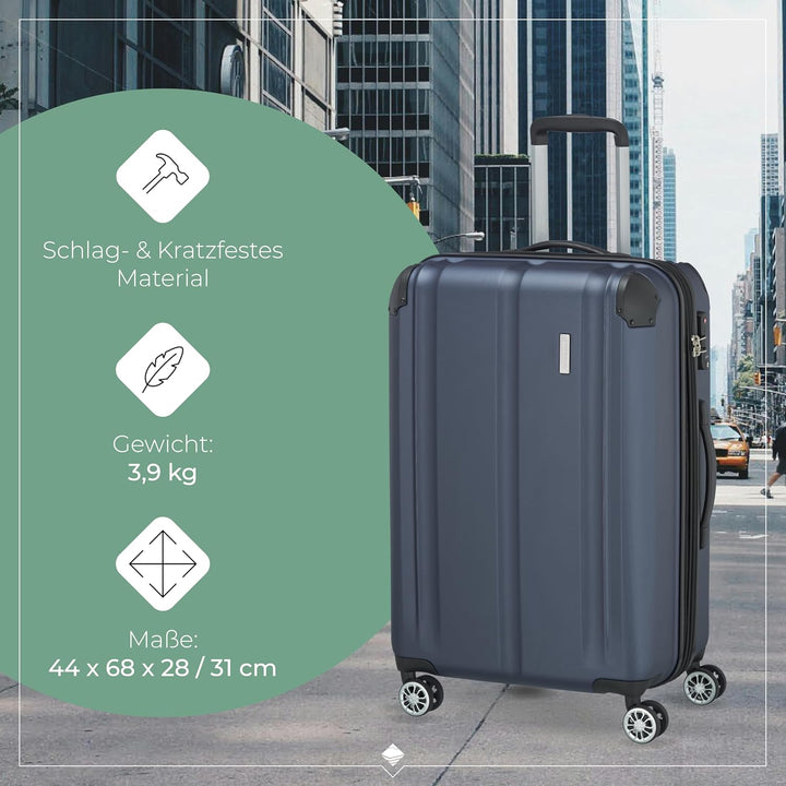 travelite 4-Rad Koffer M mit TSA Schloss + Dehnfalte, Gepäck Serie CITY: Robuster Hartschalen Trolle