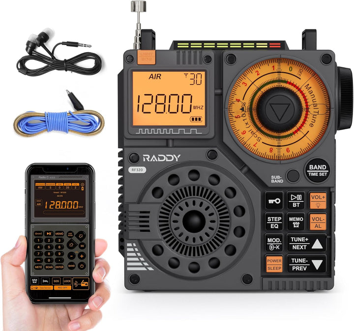 Raddy RF320 Kurzwellenradio mit App-Steuerung, FM/AM/VHF/SW/AIR-Empfänger unterstützt Bt/TF-Karte, w