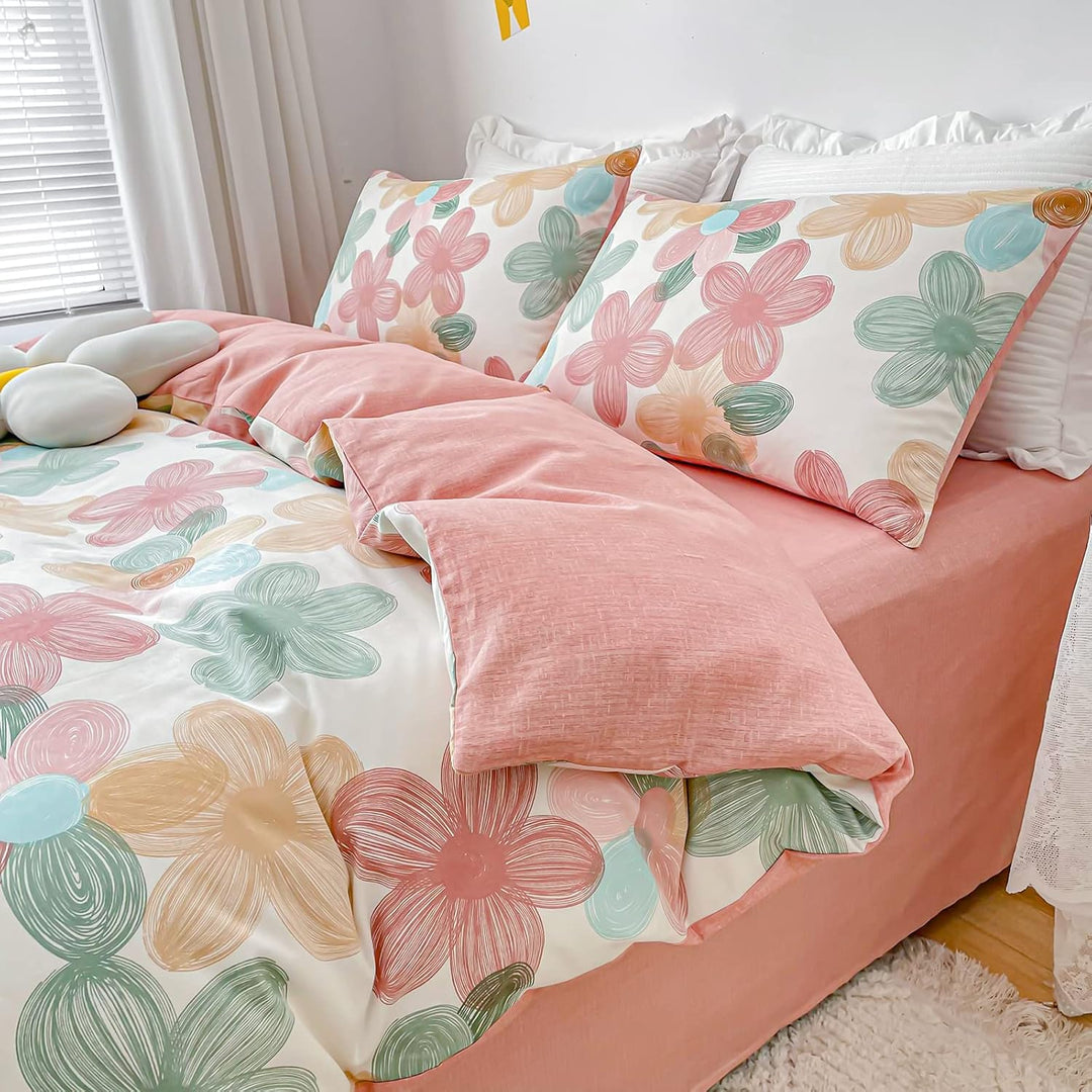 Elegant Bunt Blumen Bettwäsche 100x135 Kinder Bettwäsche Mädchen Rosa Bettbezug Blümchen Muster Weic