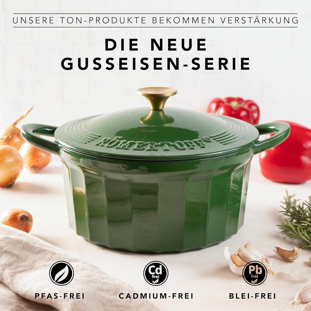 Römertopf Gusseisen Topf mit Deckel 24 cm – Bräter &amp; Schmortopf emailliert, Dutch Oven für alle Herd