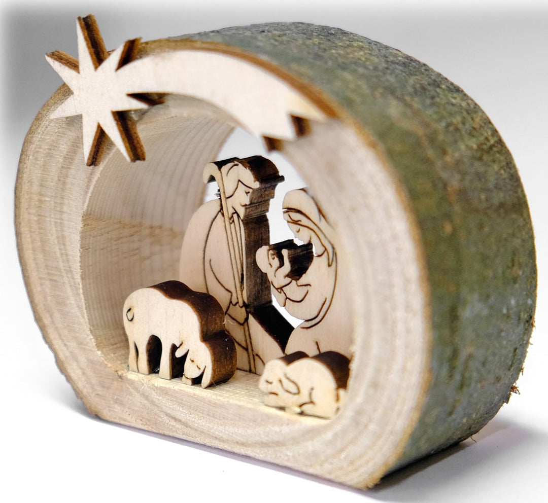 Kaltner Präsente Geschenkidee - Weihnachtskrippe Krippe aus Holz mit Jesus, Maria und Kind in einem