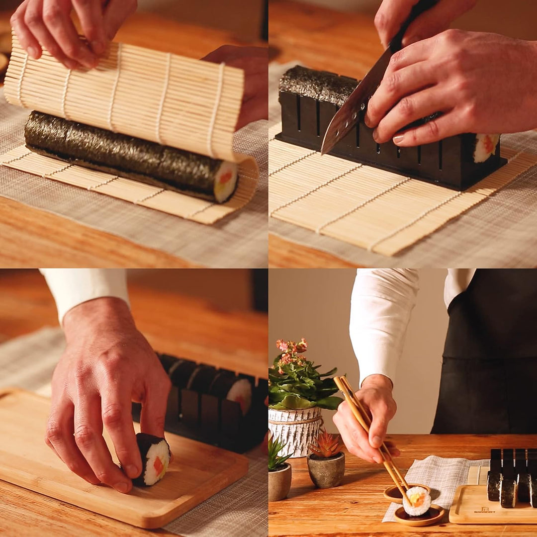 Sushi-Set 2025 – 29-teilig mit praktischer Anleitung, Rezeptbuch, Onigiri-Form, Bambusmatte, Sushi G