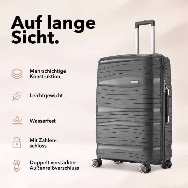 Travel One Koffer 98L – Anthrazit – Hartschalenkoffer gross XL, 4 Rollen, Zahlenschloss, Polypropyle
