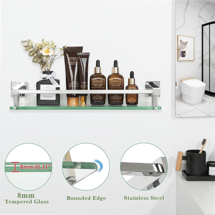 SAYAYO Duschablage Edelstahl, Duschregal Chrom Glasregal Badezimmer Regal Duschkorb Shampoo Halterun