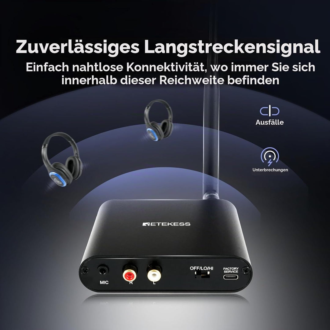 Retekess TA004 Silent Disco Kabelloser Kopfhörer, 3 Kanäle optional, HiFi-Stereo-Audio-Receiver-Kopf